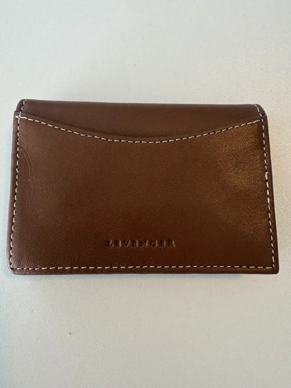 NEW Levenger Brown Leather Bifold Wallet - Contrast Stitch